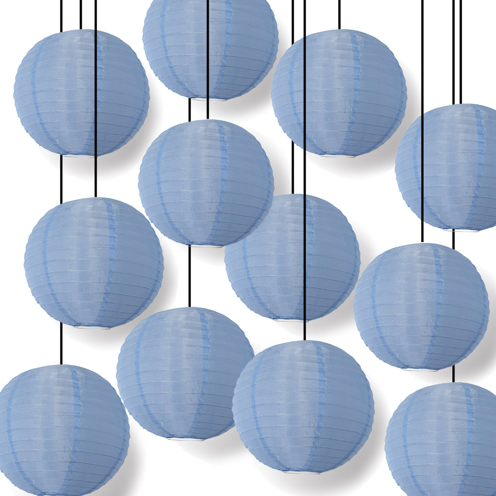 12 PACK | 14&quot; Serenity Blue Shimmering Nylon Lantern, Even Ribbing, Durable, Hanging Decoration