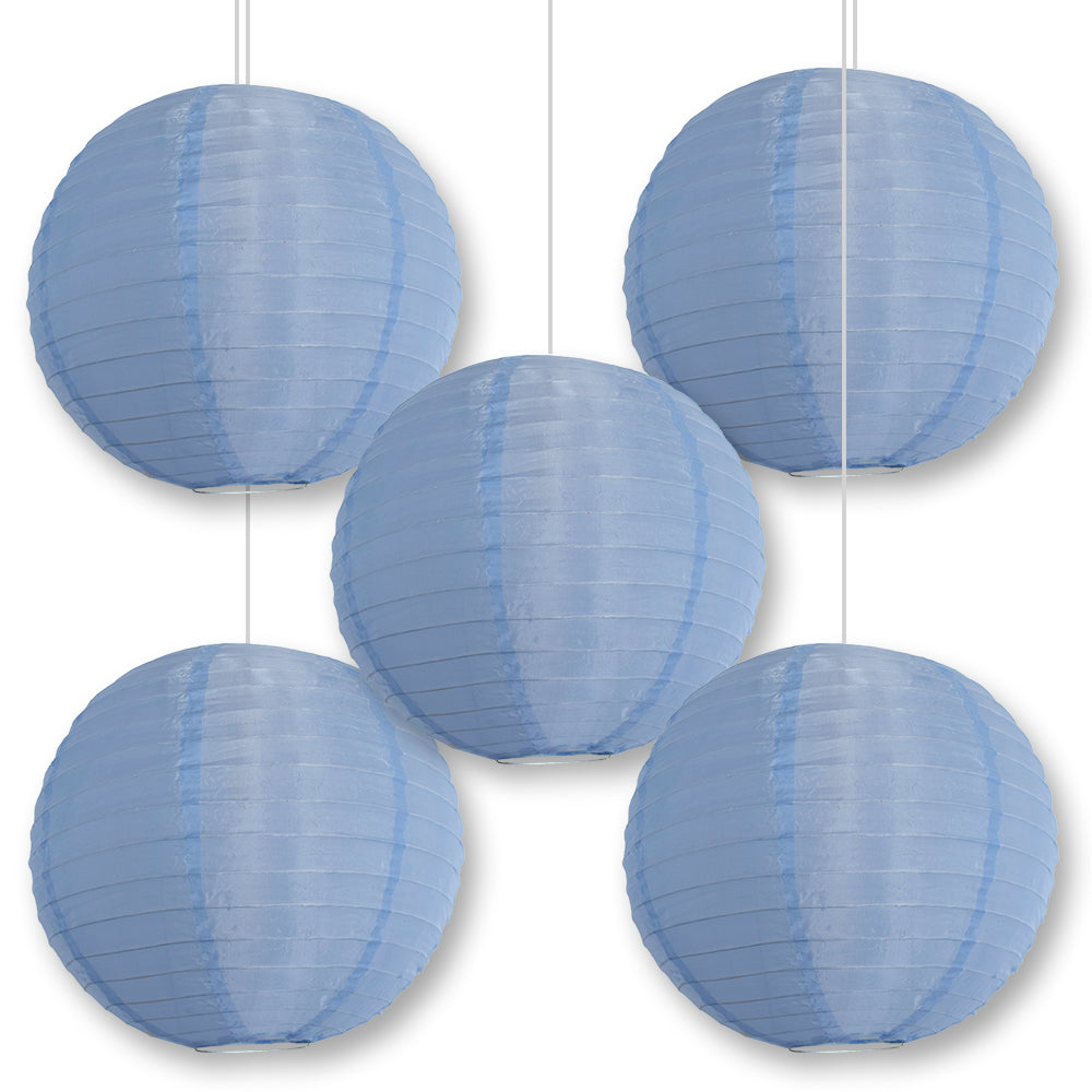 BULK PACK (5) 12" Serenity Blue Shimmering Nylon Lantern, Even Ribbing, Durable, Hanging