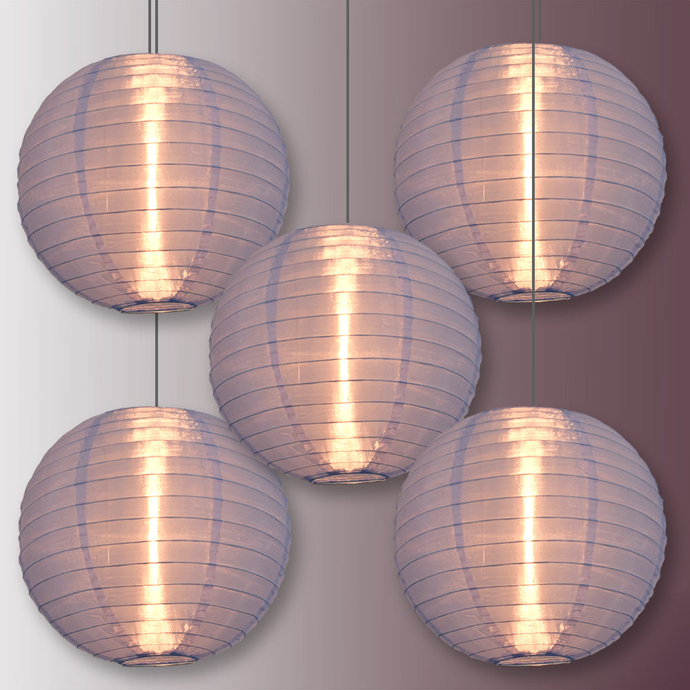 5 PACK | 14&quot; Serenity Blue Shimmering Nylon Lantern, Even Ribbing, Durable, Hanging Decoration