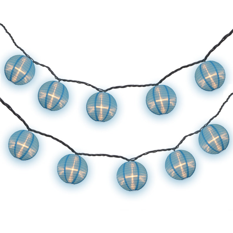 4&quot; Baby Blue Round Shimmering Nylon Lantern Party String Lights (8FT, Expandable)