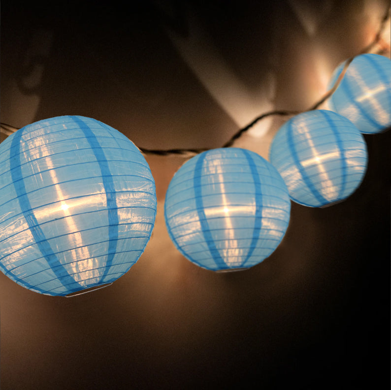 BLOWOUT 4&quot; Baby Blue Round Shimmering Nylon Lantern Party String Lights (8FT, Expandable)