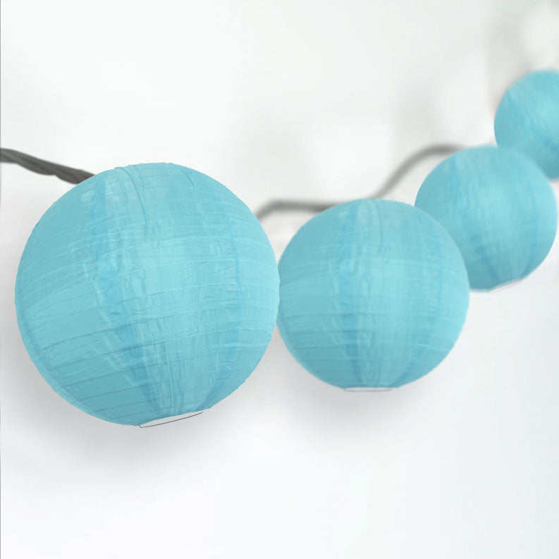 BLOWOUT 4&quot; Baby Blue Round Shimmering Nylon Lantern Party String Lights (8FT, Expandable)