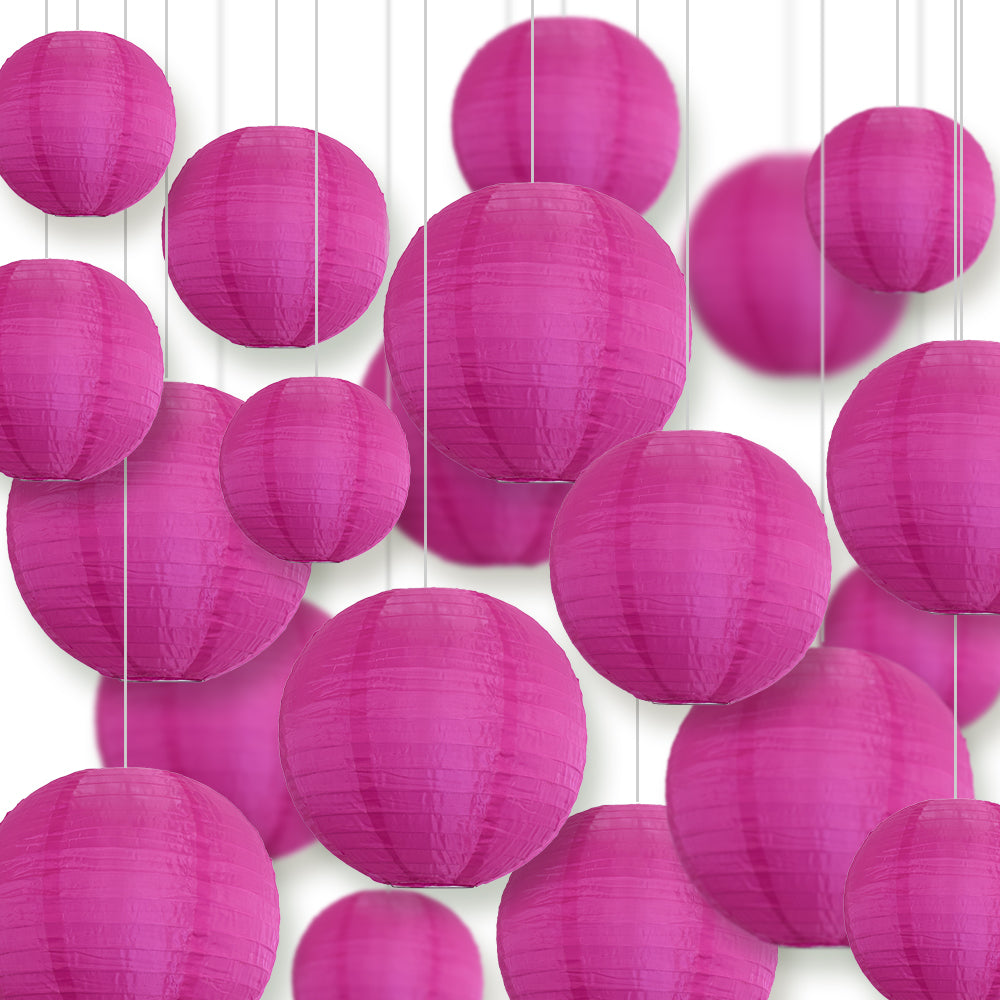Ultimate 20-Piece Ultra Violet Nylon Lantern Party Pack - Assorted Sizes of 6", 8", 10", 12" (5 Round Lanterns Each) for Weddings, Events and Décor