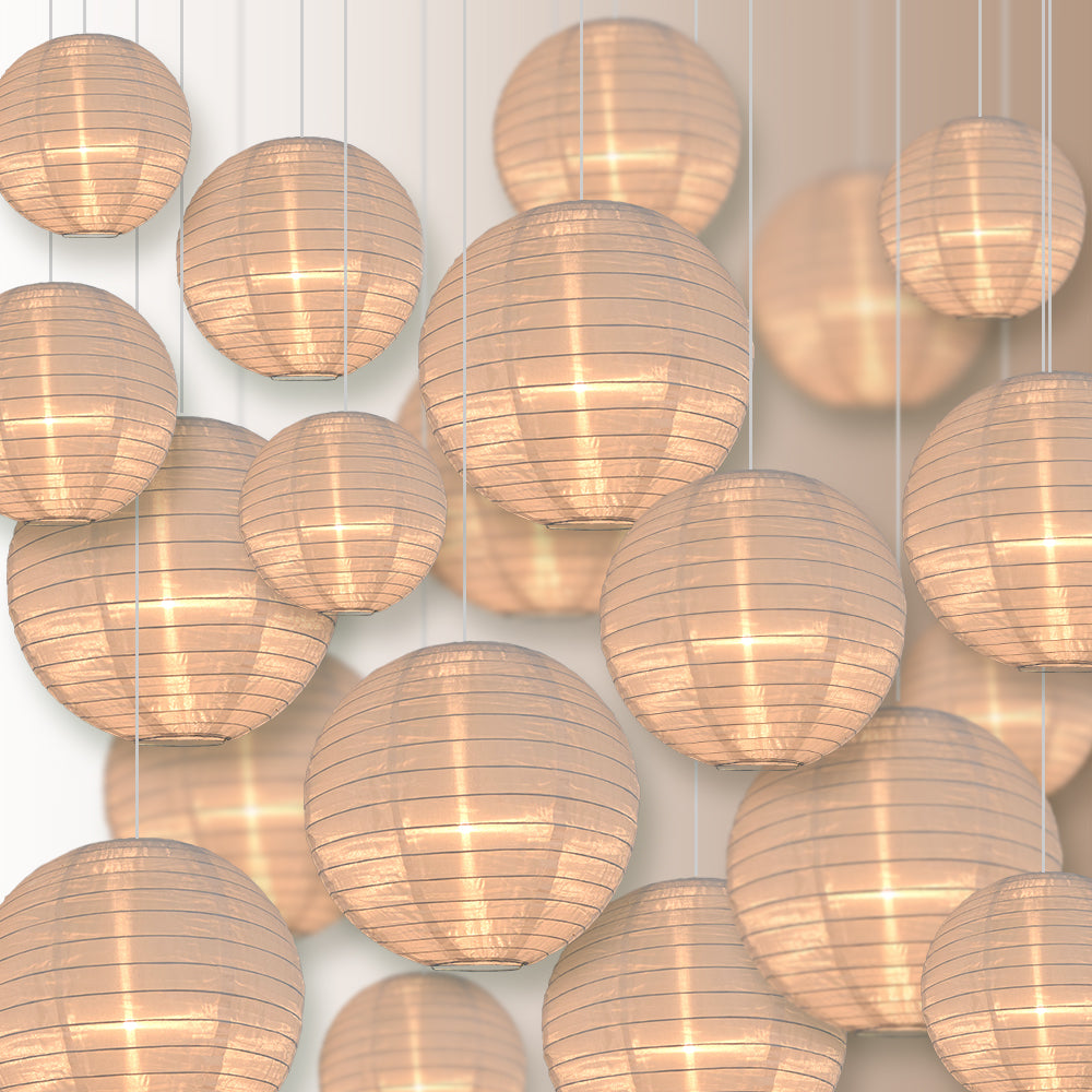 Ultimate 20-Piece White Nylon Lantern Party Pack - Assorted Sizes of 6", 8", 10", 12" (5 Round Lanterns Each) for Weddings, Events and Décor