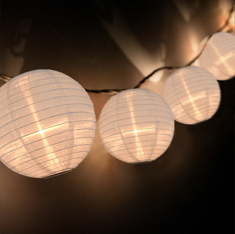 BLOWOUT 4&quot; White Shimmering Nylon Lantern Party String Lights (8FT, Expandable)