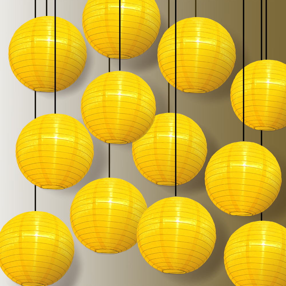 BULK PACK (12) 10&quot; Yellow Shimmering Nylon Lantern, Even Ribbing, Durable, Hanging