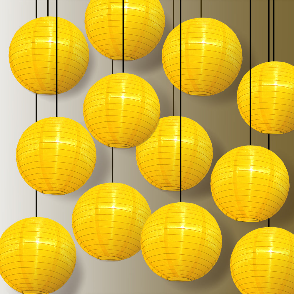 12 PACK | 14&quot; Yellow Shimmering Nylon Lantern, Even Ribbing, Durable, Hanging Decoration - PaperLanternStore.com - Paper Lanterns, Decor, Party Lights &amp; More