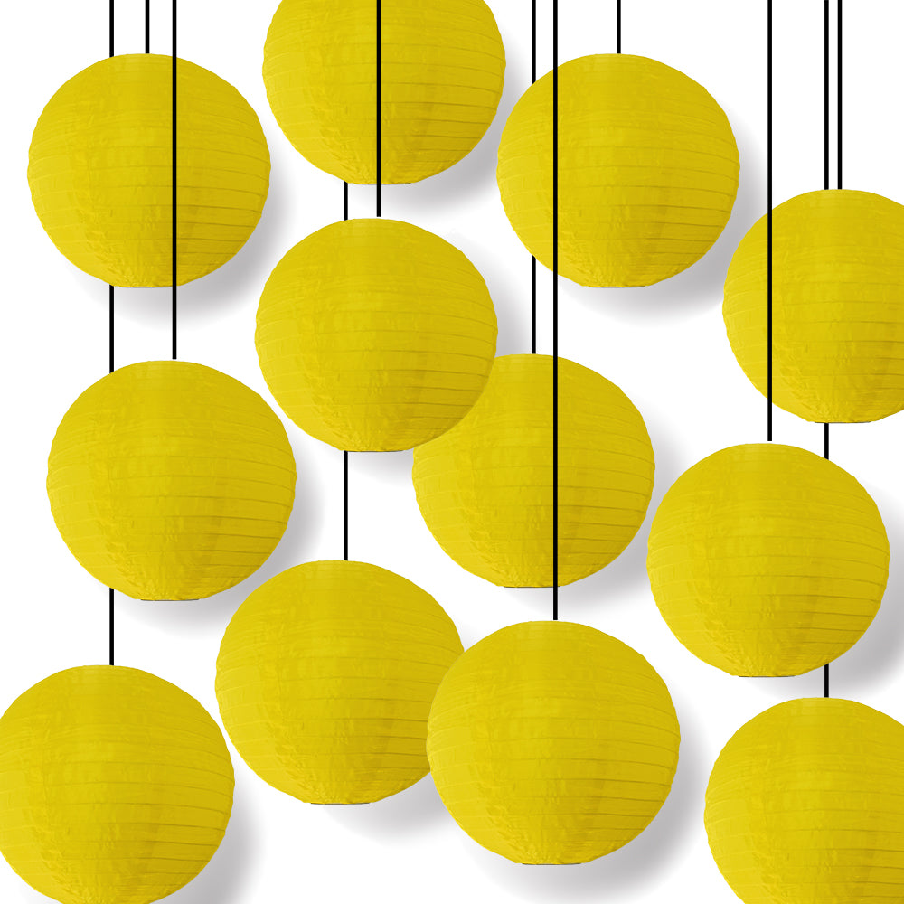 12 PACK | 14&quot; Yellow Shimmering Nylon Lantern, Even Ribbing, Durable, Hanging Decoration - PaperLanternStore.com - Paper Lanterns, Decor, Party Lights &amp; More