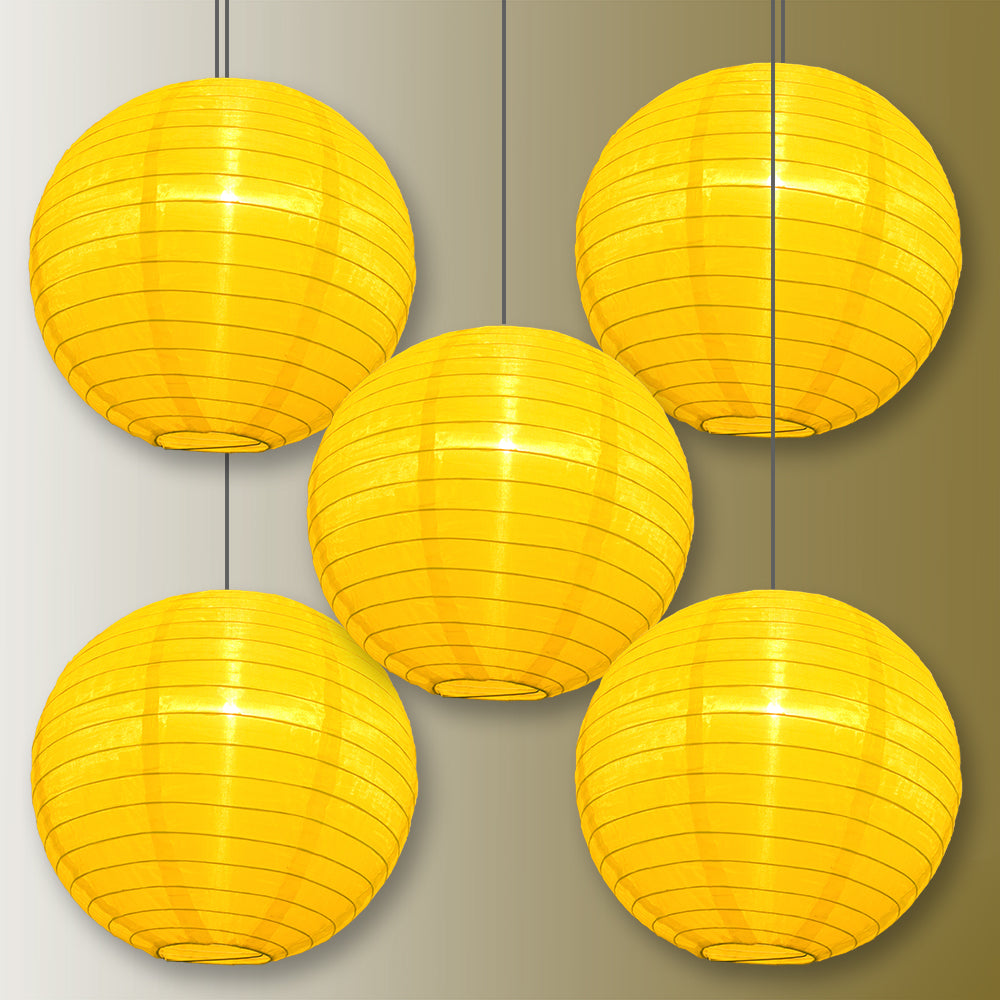 BULK PACK (5) 24" Yellow Shimmering Nylon Lantern, Even Ribbing, Durable, Hanging