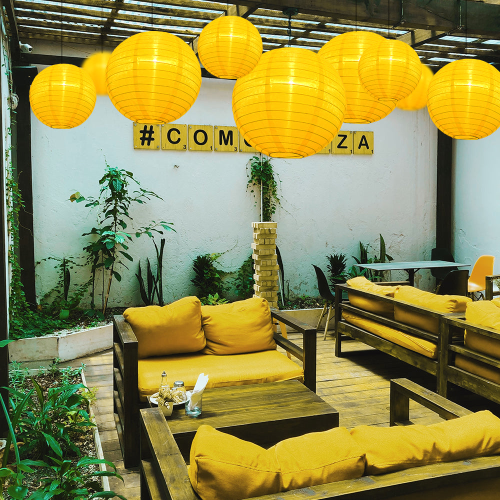 Ultimate 20-Piece Yellow Nylon Lantern Party Pack - Assorted Sizes of 6&quot;, 8&quot;, 10&quot;, 12&quot; (5 Round Lanterns Each) for Weddings, Events and Décor