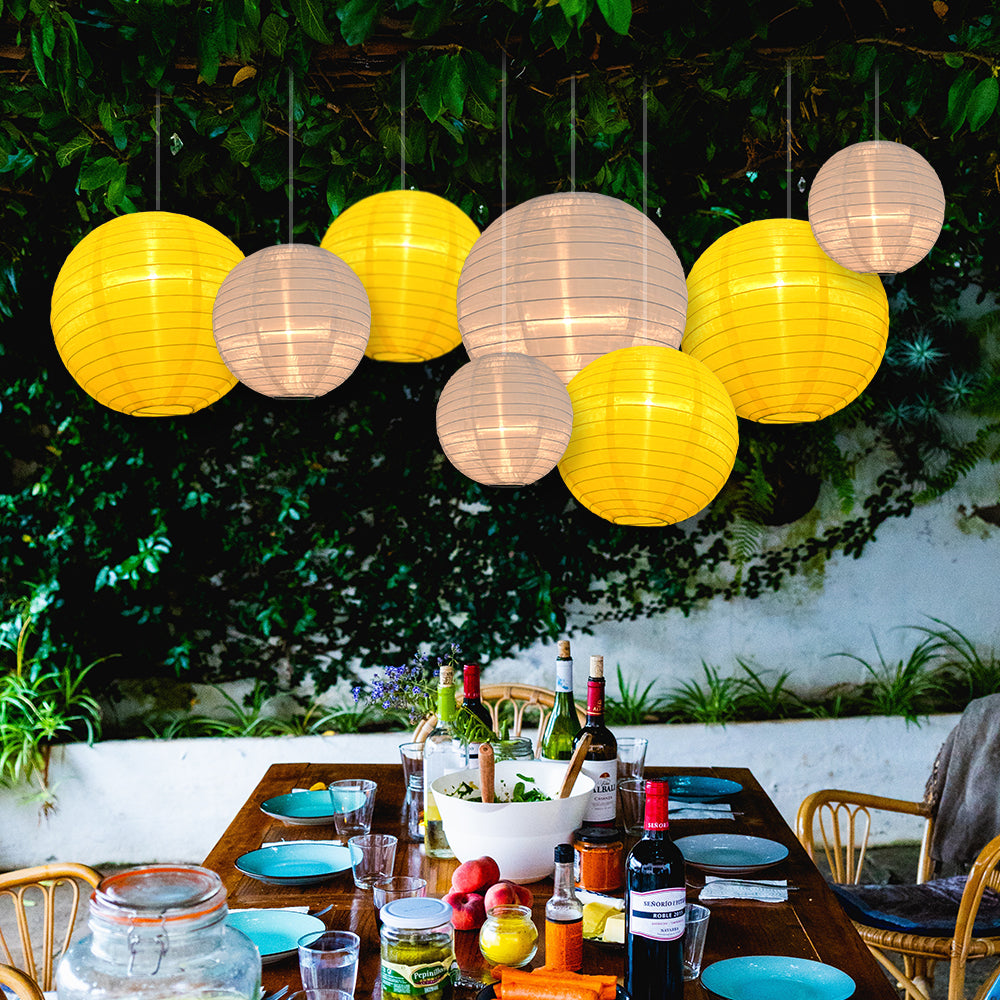 Ultimate 20-Piece Yellow Variety Nylon Lantern Party Pack - Assorted Sizes of 6&quot;, 8&quot;, 10&quot;, 12&quot; (5 Round Lanterns Each) for Weddings, Events and Décor