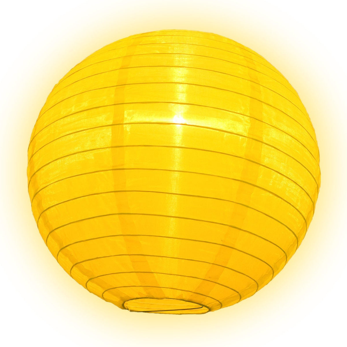 Lit Yellow Shimmering Nylon Lantern, Even Ribbing, Durable, Hanging