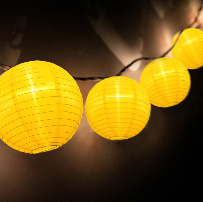 BLOWOUT 4&quot; Yellow Round Shimmering Nylon Lantern Party String Lights (8FT, Expandable)