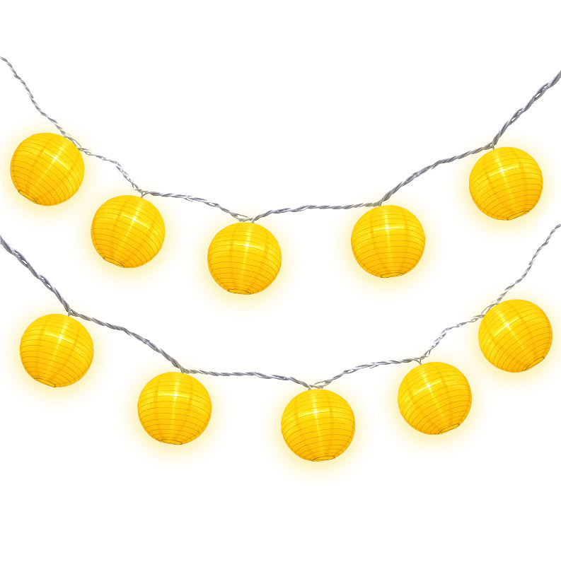 BLOWOUT 4&quot; Yellow Round Shimmering Nylon Lantern Party String Lights (8FT, Expandable)