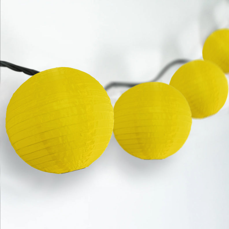 BLOWOUT 4&quot; Yellow Round Shimmering Nylon Lantern Party String Lights (8FT, Expandable)