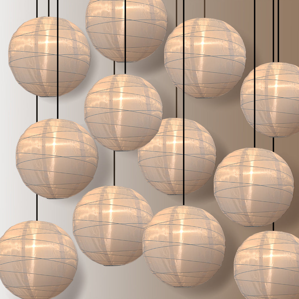 BULK PACK (12) 14" Irregular Ribbed White Shimmering Nylon Lantern, Durable, Hanging