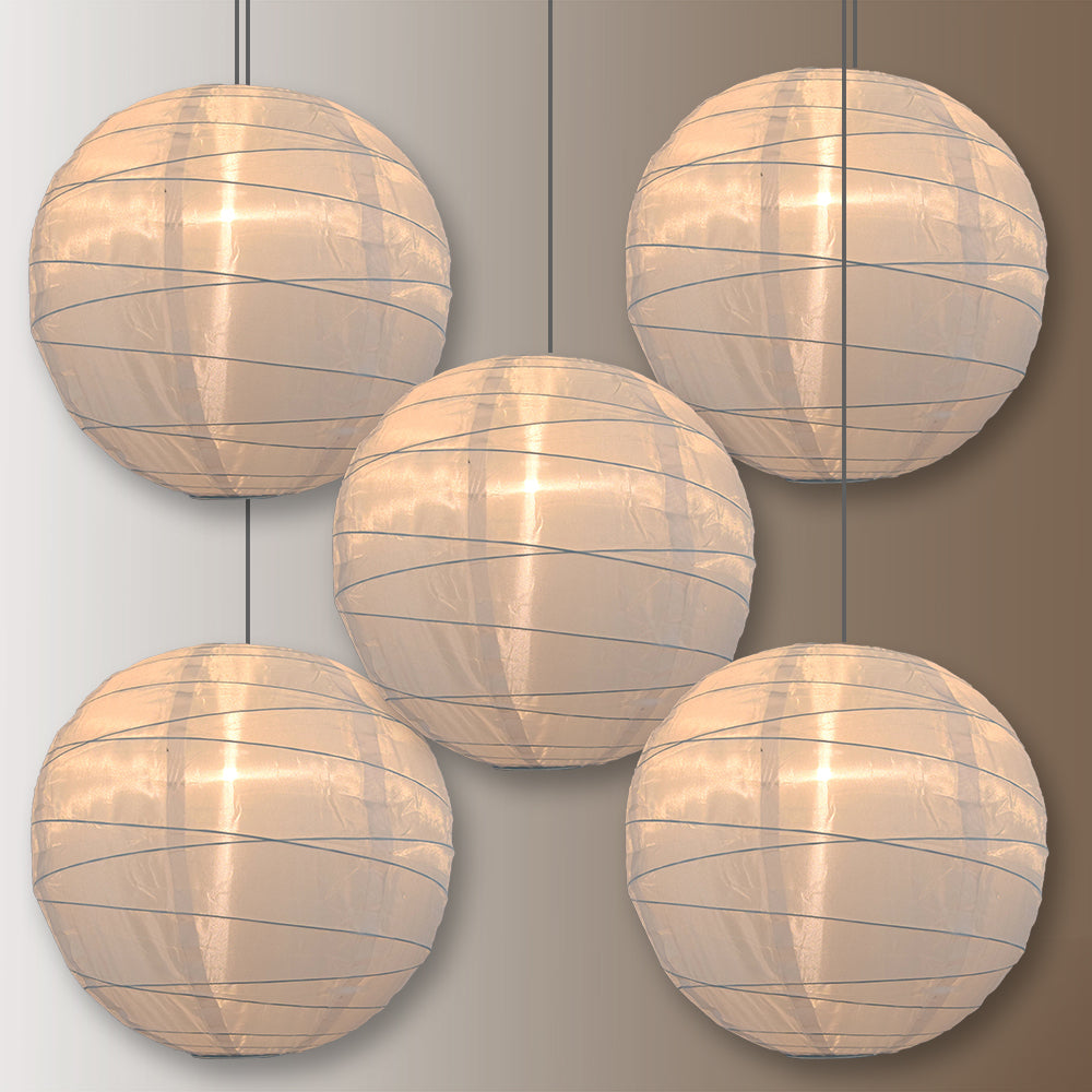 BULK PACK (5) 20" Irregular Ribbed White Shimmering Nylon Lantern, Durable, Hanging