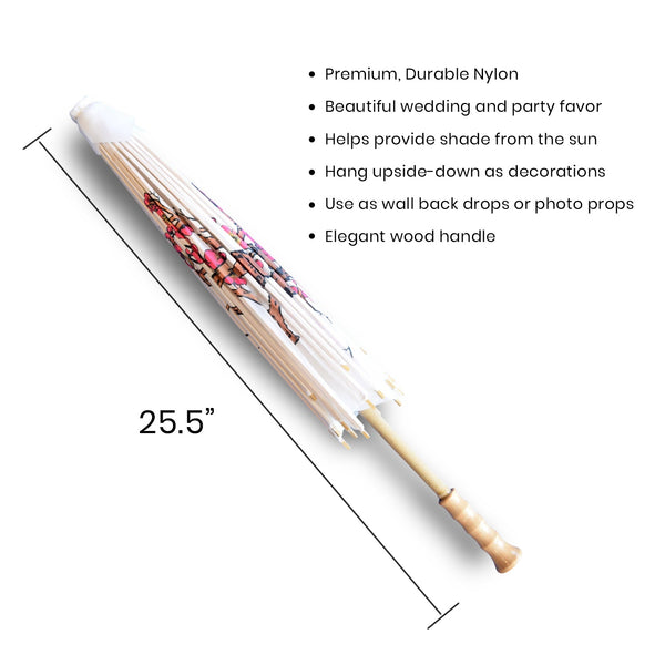 32 Inch Cherry Blossom Premium Nylon Parasol Umbrella, Scallop Shaped with Elegant Handle