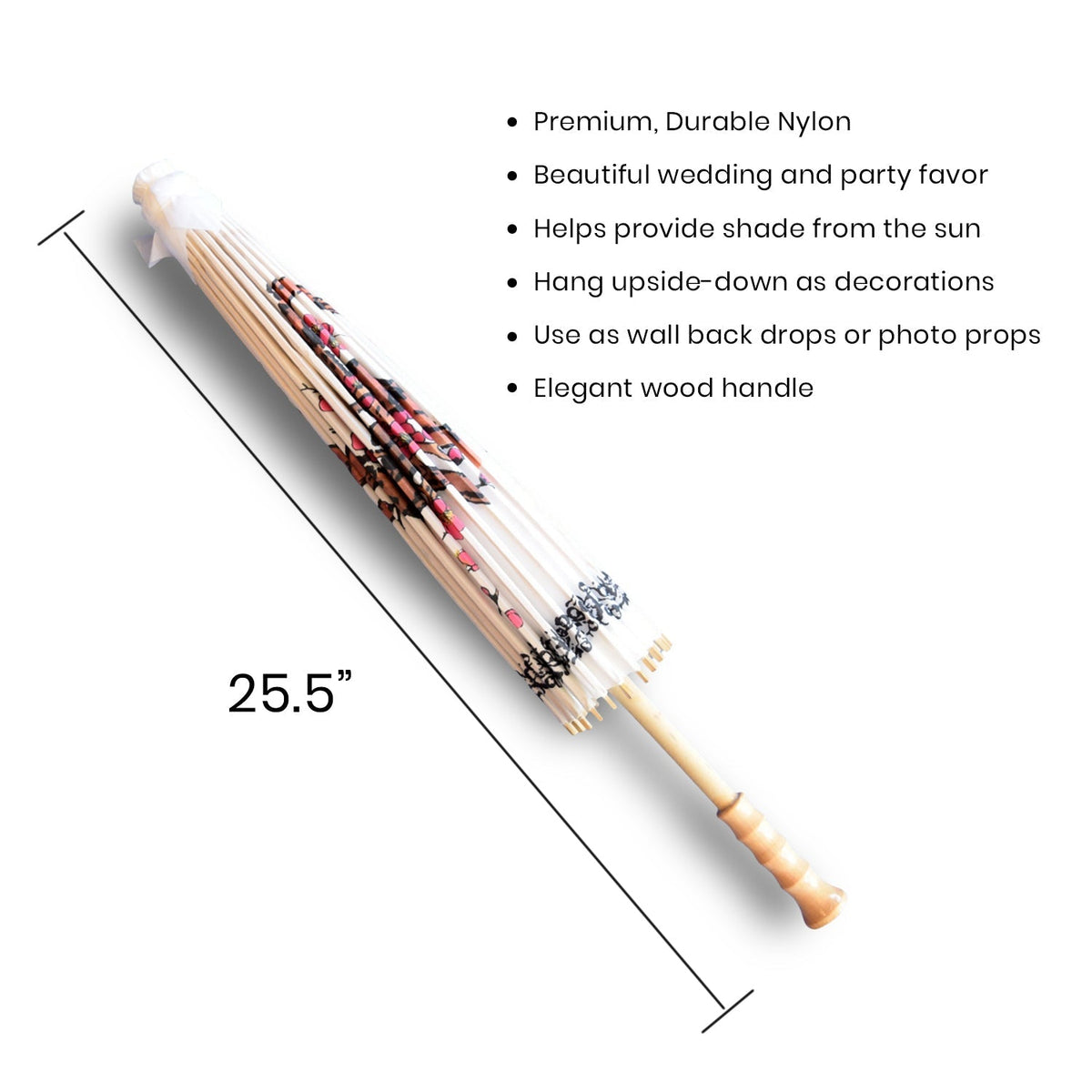 32&quot; Cherry Blossom with Floral Ring Premium Nylon Parasol Umbrella with Elegant Handle