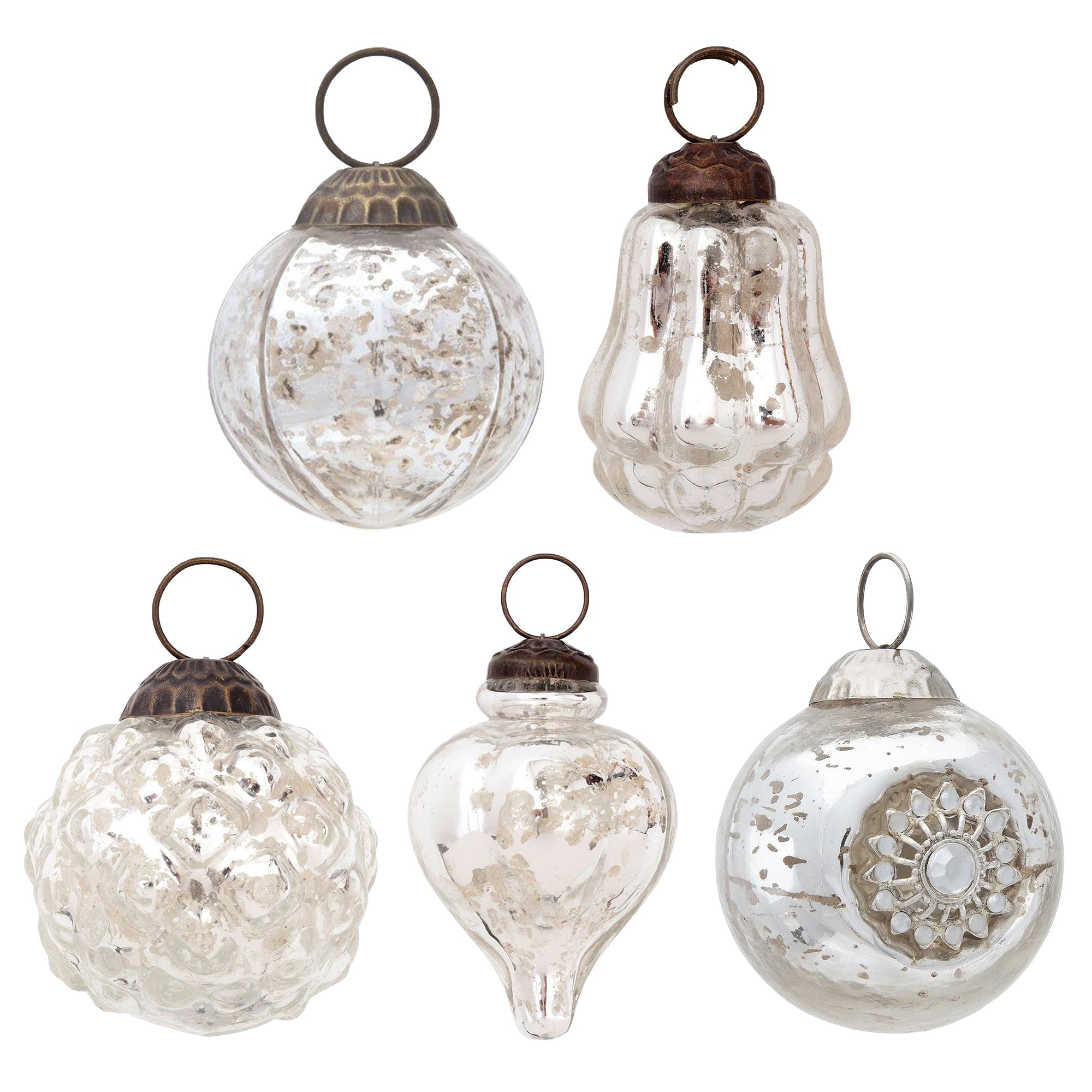 5 Pack | Silver Shabby Chic Assorted Ornaments Set - Great Gift Idea, Vintage-Style Decorations for Christmas, Special Occasions, Home Decor and Parties