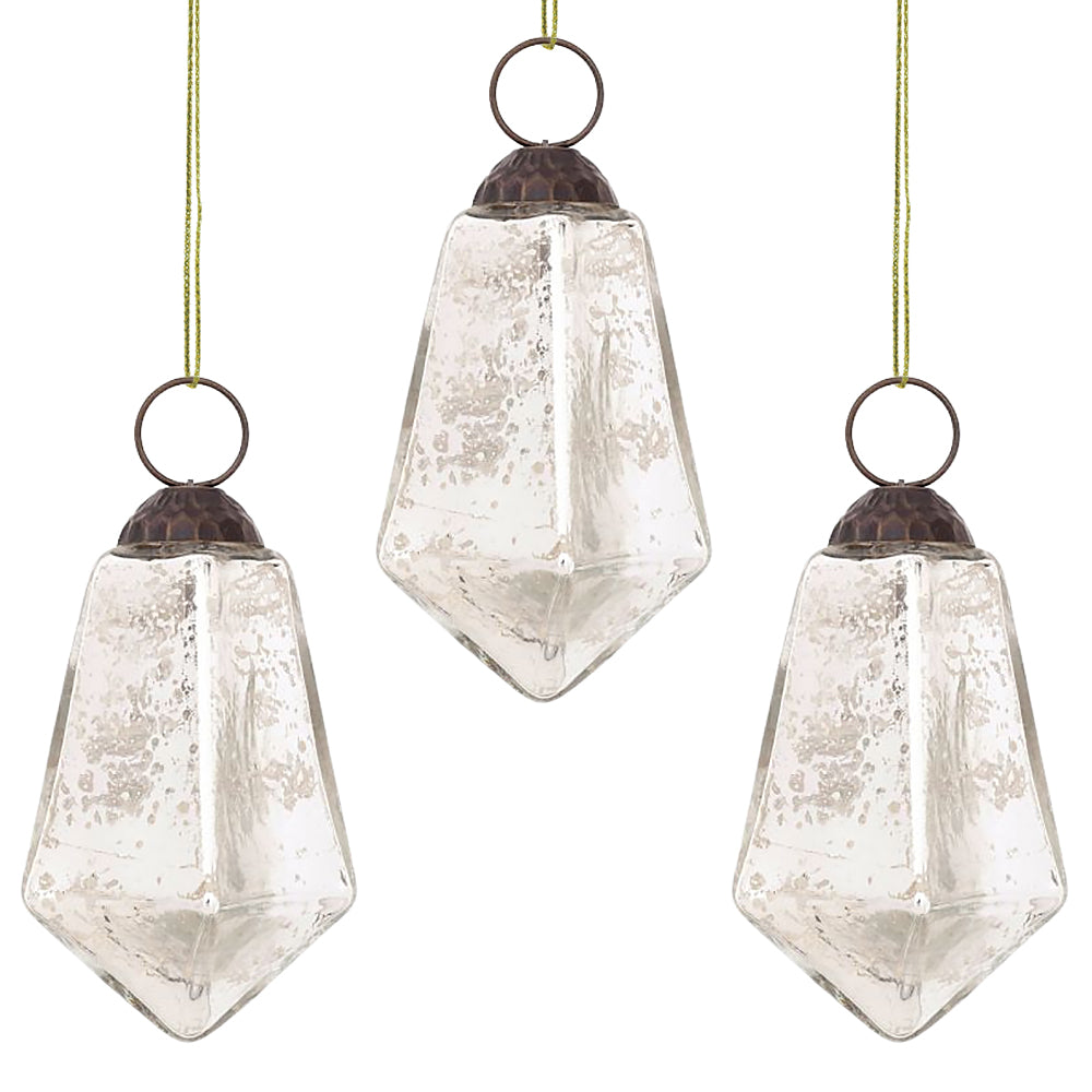 3-PACK | 3&quot; Silver Kayla Mercury Glass Teardrop Ornament Christmas Tree Decoration