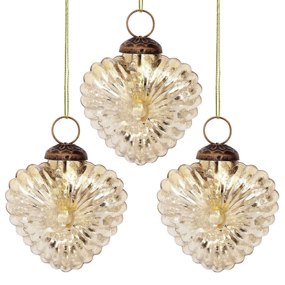 3-PACK | Small Glass Ornament (3-Inch, Gold, Viola Heart Design)