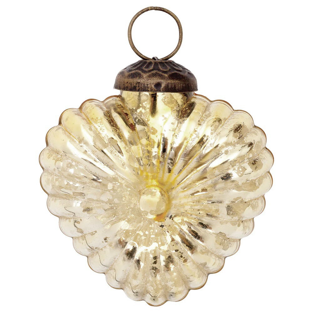 3-PACK | Small Glass Ornament (3-Inch, Gold, Viola Heart Design)
