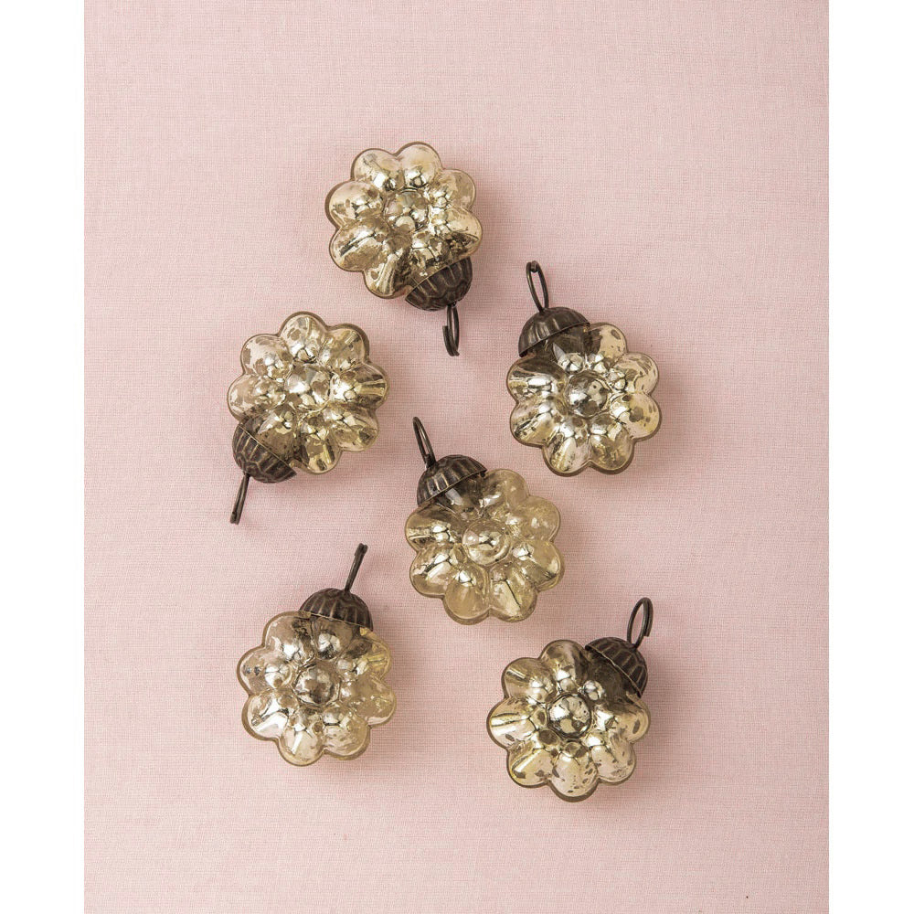 BLOWOUT 6 Pack | Mini Mercury Glass Ornaments (Celine Design, 2-Inch, Gold) - Vintage-Style Decoration
