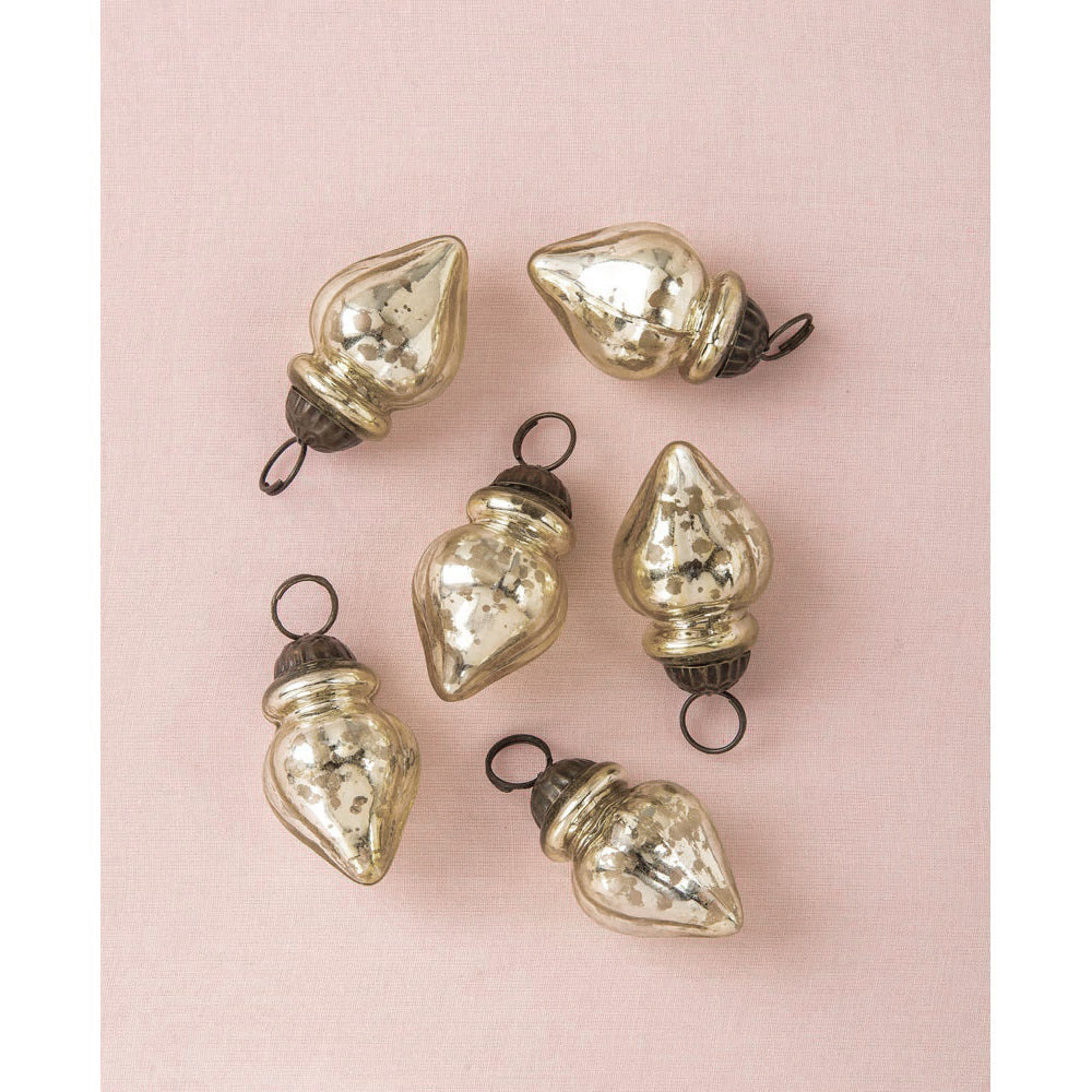 BLOWOUT 6 Pack | Mini Mercury Glass Ornaments (Blanche Design, 1.75-inch, Gold) - Vintage-Style Decoration