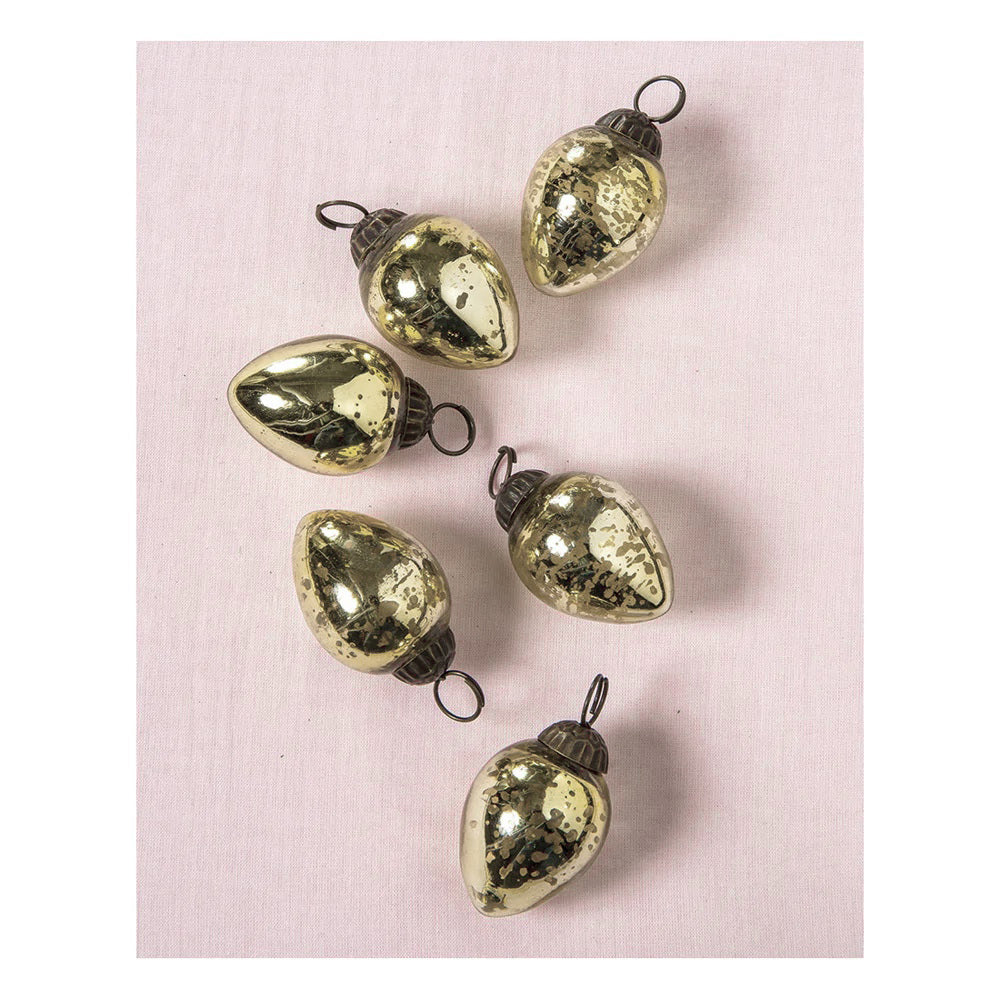 BLOWOUT 6 Pack | Mini Mercury Glass Ornaments (Raine Design, 1.75-inch, Gold) - Vintage-Style Decorations