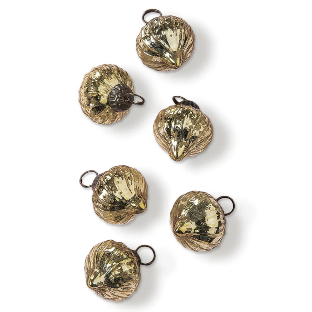 6 Pack | Mercury Glass Mini Ornaments (1.5-inch, Gold, Tania Design) - Great Gift Idea, Vintage-Style Decorations for Christmas and Home Decor