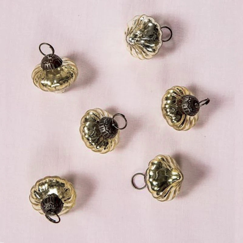 6 Pack | 1.25&quot; Gold Lucy Mercury Glass Onion Shaped Ornaments Christmas Tree Decoration