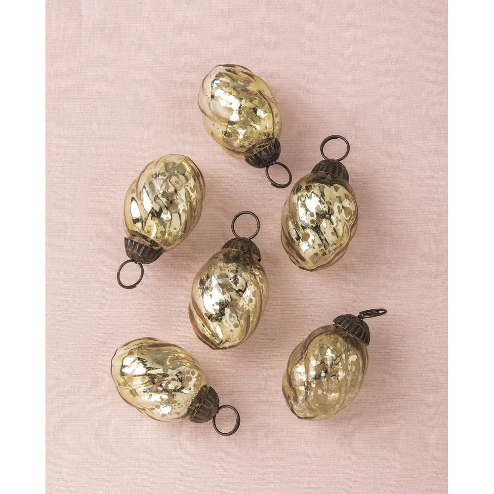 BLOWOUT 6 Pack | Mercury Glass Mini Ornaments (1.75-inch, Gold, Lois Design) - Great Gift Idea, Vintage-Style Decorations for Christmas and Home Decor