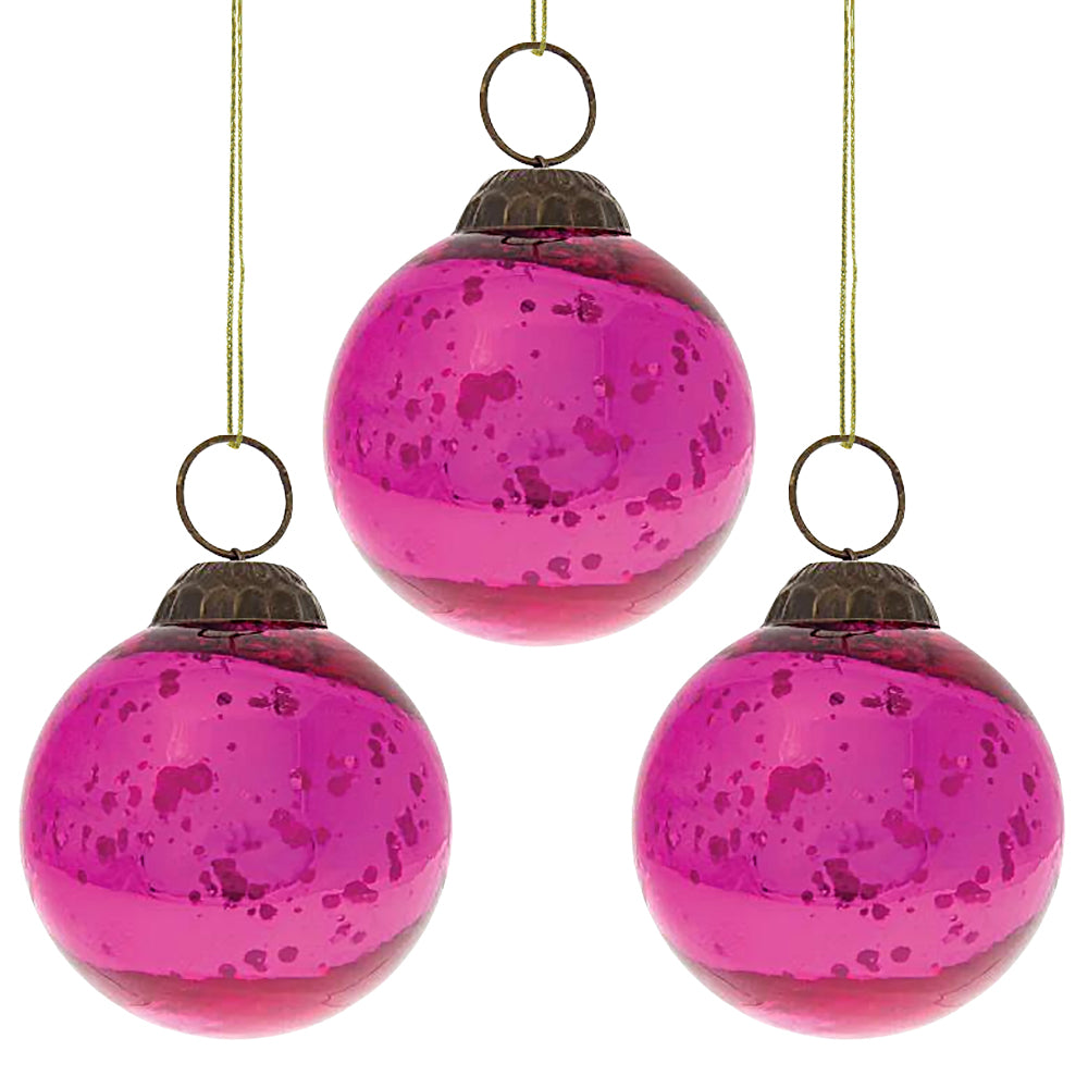 3-PACK | 2.5&quot; Fuchsia Ava Mercury Glass Ball Ornament Christmas Holiday Decoration