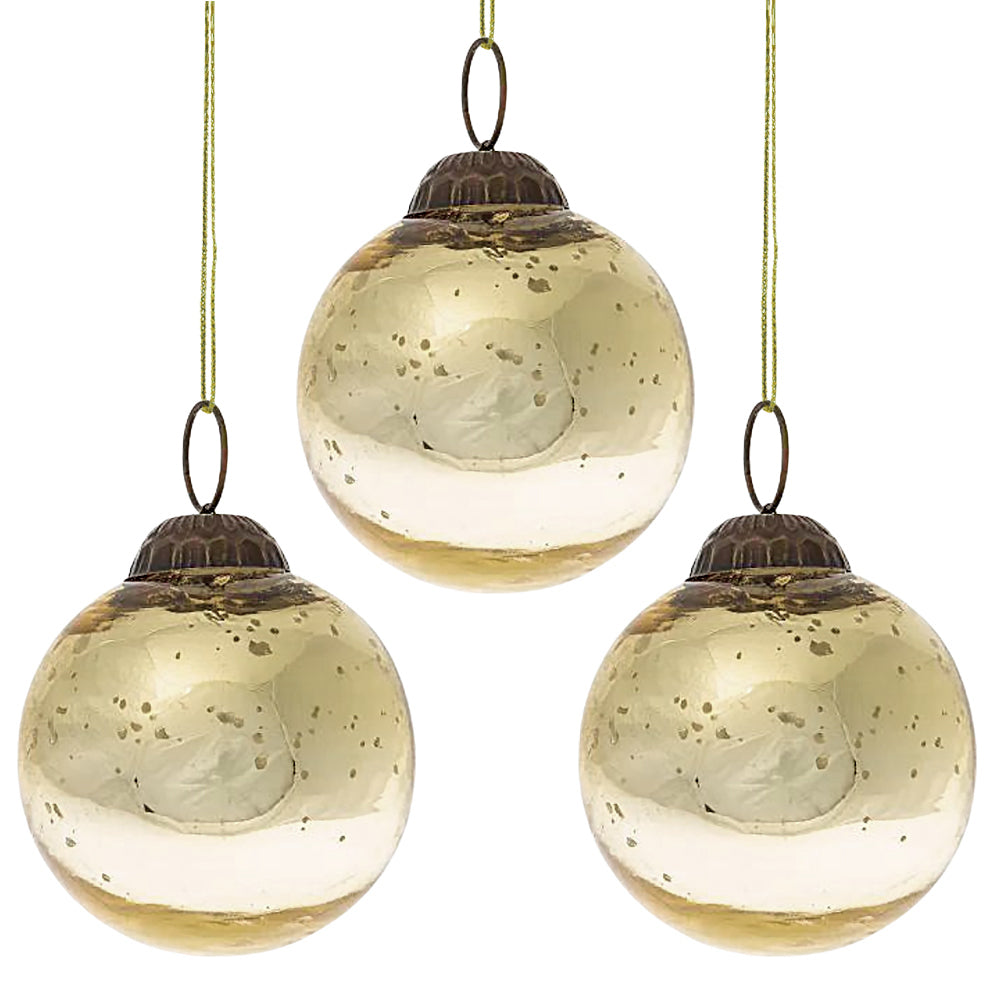 3-PACK | 2.5&quot; Gold Ava Mercury Glass Ball Ornament Christmas Holiday Decoration