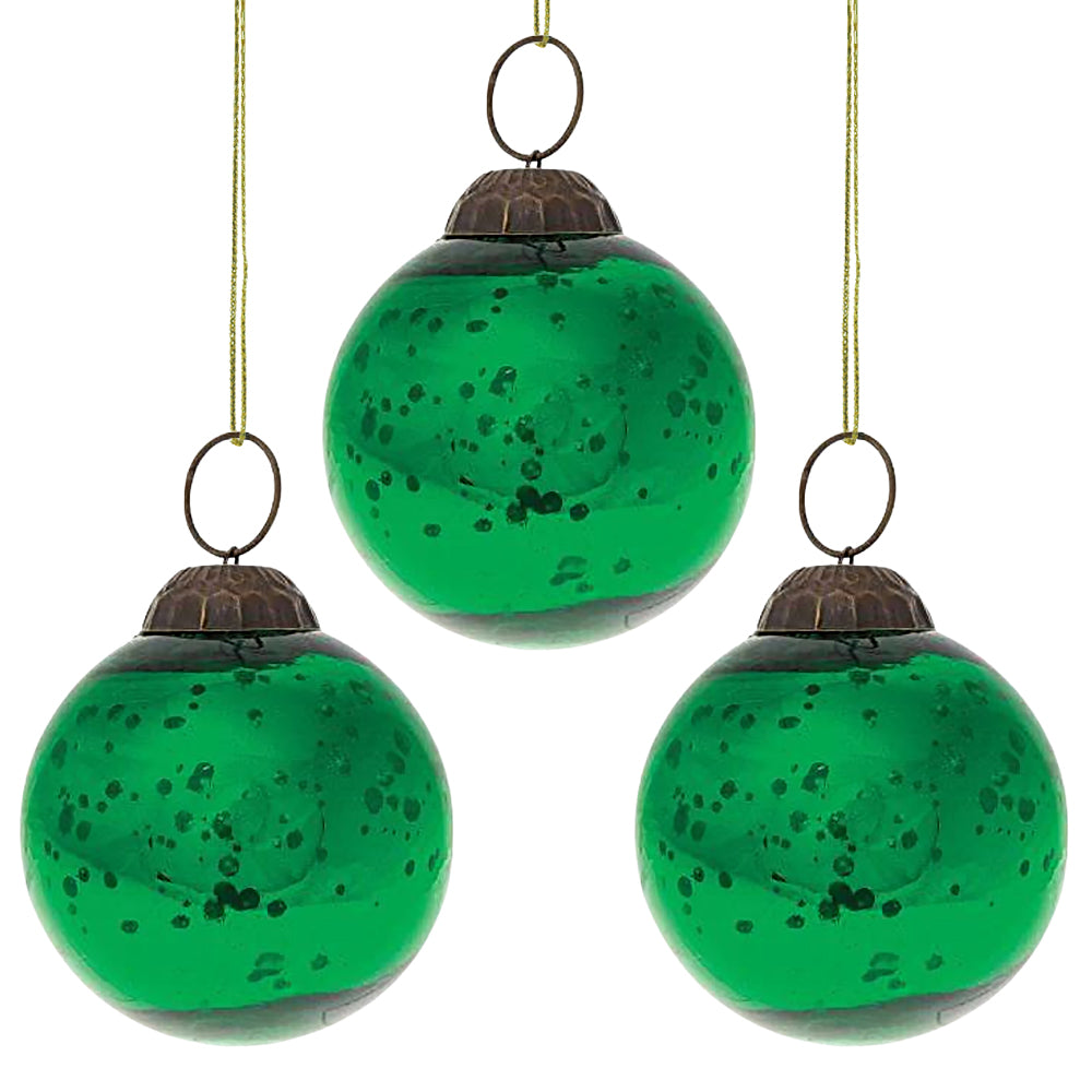 3-PACK | 2.5&quot; Green Ava Mercury Glass Ball Ornament Christmas Holiday Decoration