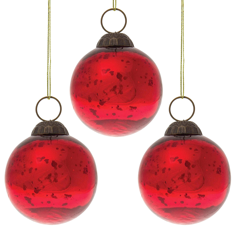 3-PACK | Small Mercury Glass Ball Ornament (2.5-inch, Red, Ava)