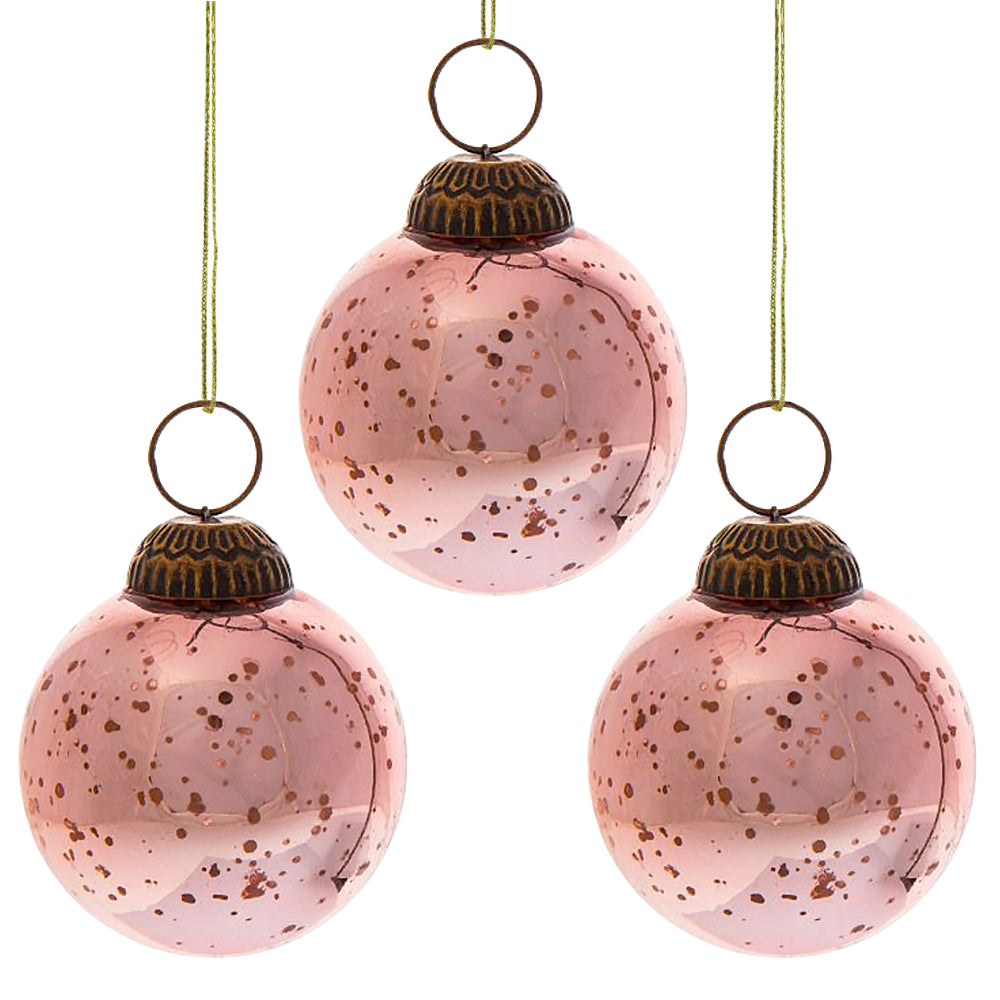 3-PACK | 2.5&quot; Rose Gold Ava Mercury Glass Ball Ornament Christmas Holiday Decoration