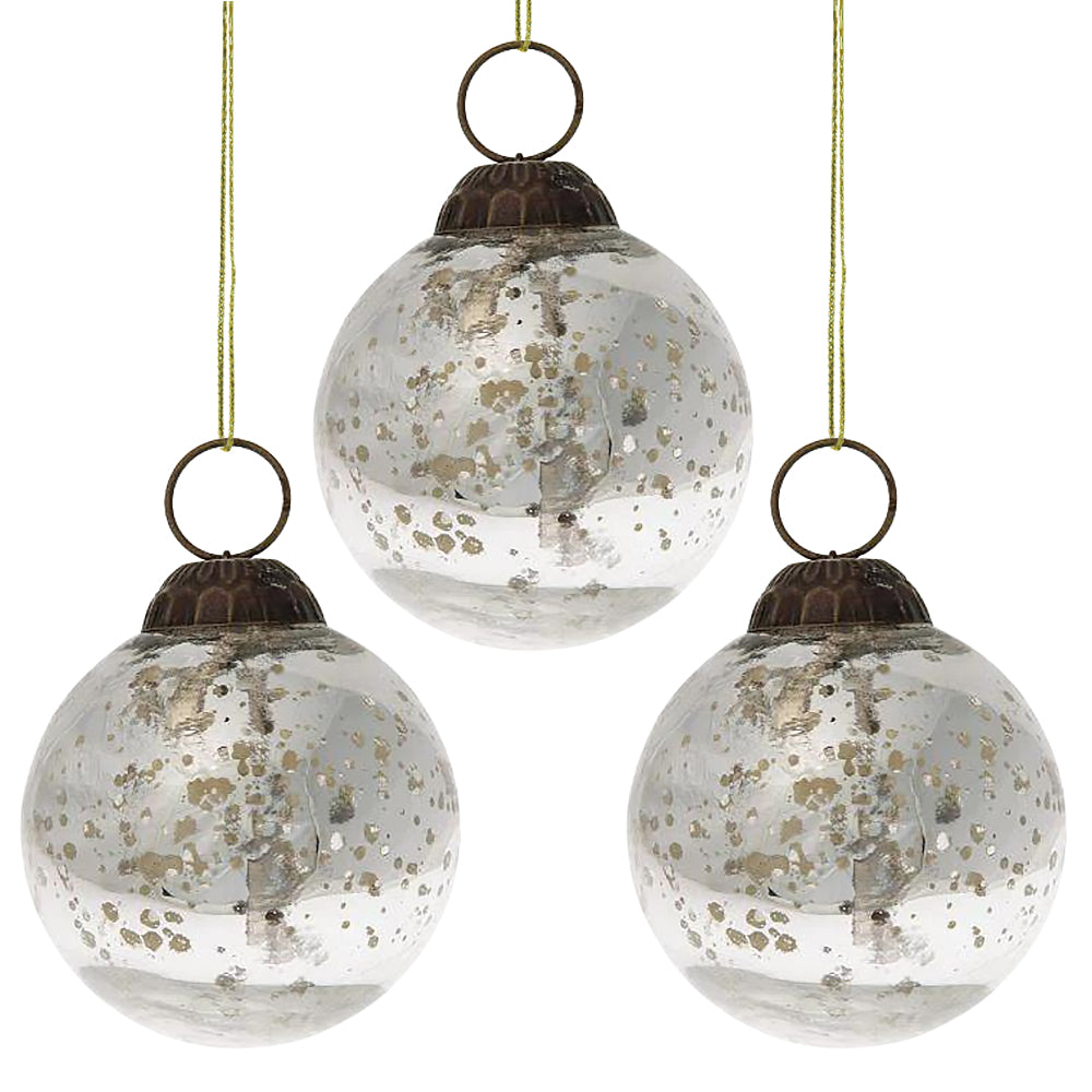3-PACK | 2.5&quot; Silver Ava Mercury Glass Ball Ornament Christmas Holiday Decoration