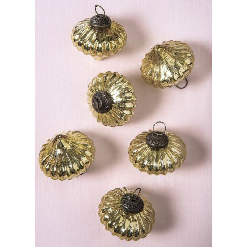 6 Pack | Small Mercury Glass Ornaments (2.5-inch, Gold, Lucy Design) - Great Gift Idea, Vintage-Style Decorations for Christmas, Special Occasions, Home Decor and Parties