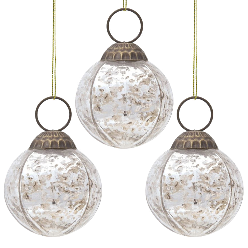3-PACK | 2&quot; Silver Penina Mercury Glass Ball Ornament Christmas Decoration