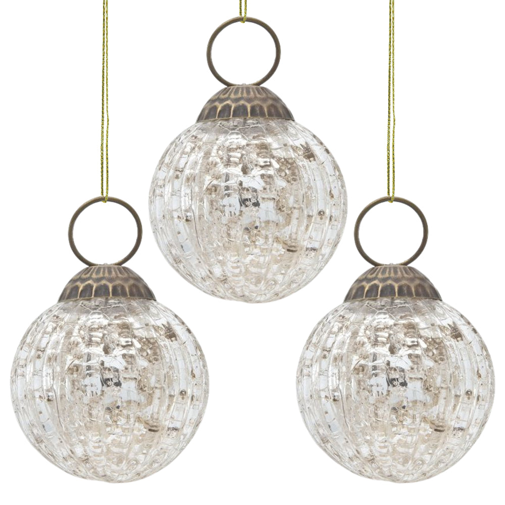 3-PACK | 2&quot; Silver Mona Mercury Glass Lined Ball Ornament Christmas Decoration