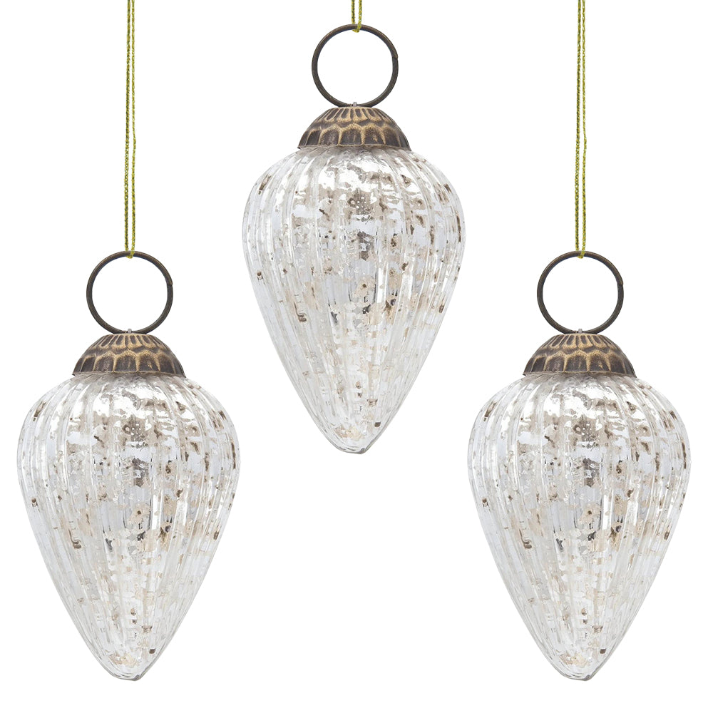3-PACK | 3&quot; Silver Laura Mercury Glass Lined Pine Cone Ornament Christmas Decoration