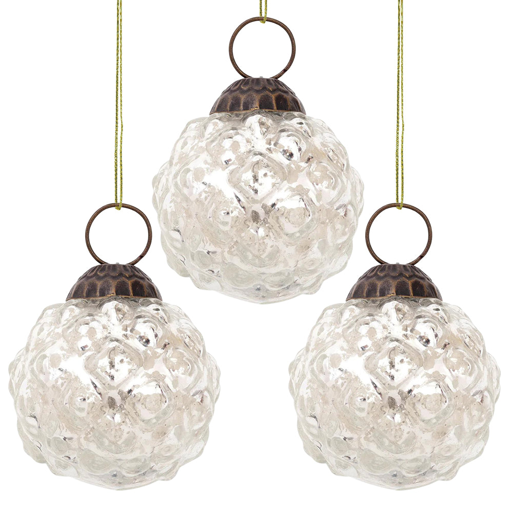 3-PACK | 2.25&quot; Silver Bonnie Mercury Glass Hobnail Ball Ornament Christmas Decoration