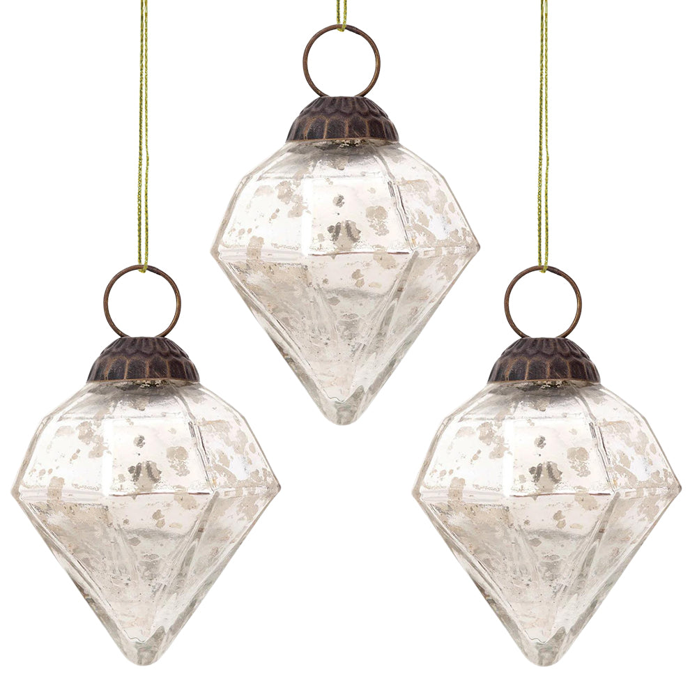 3-PACK | Mercury Glass Small Ornaments (3-inch, Silver, Elizabeth Design)
