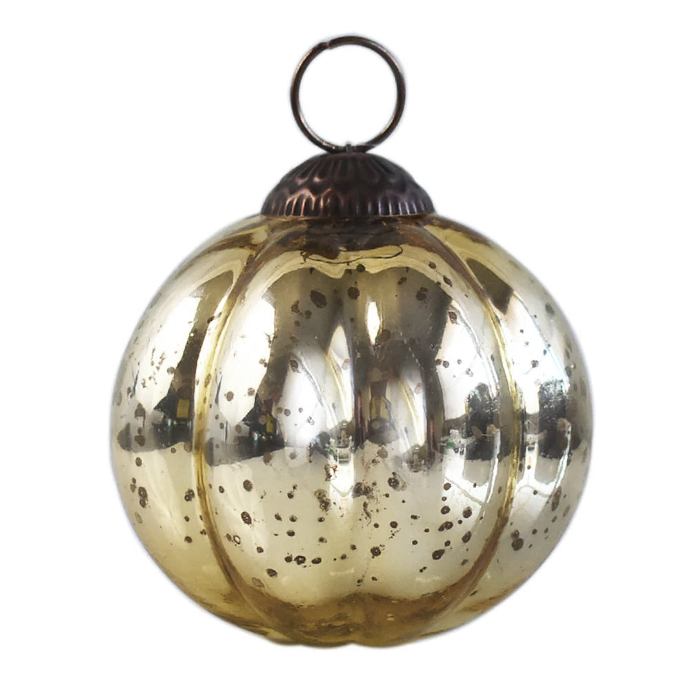 3-PACK | 3&quot; Gold Posey Mercury Glass Pumpkin Ornament Christmas Decoration