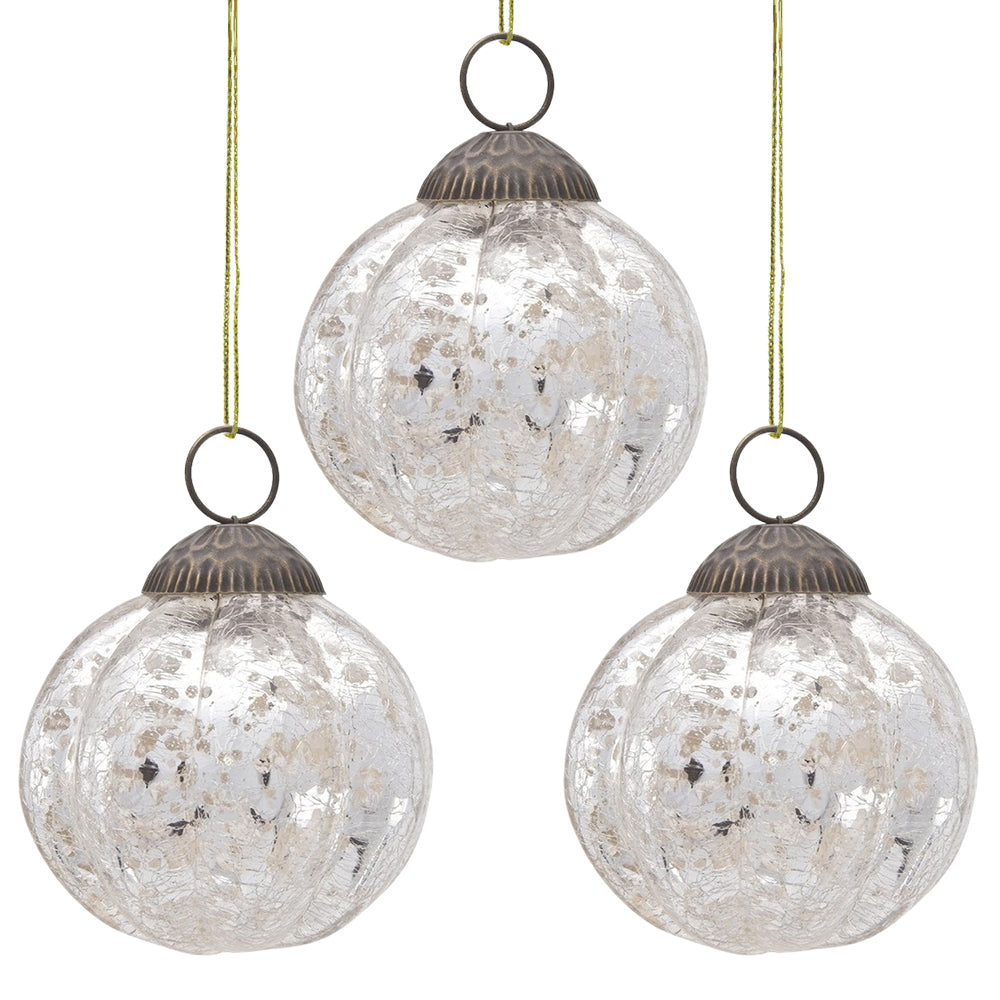 3-PACK | 3&quot; Silver Posey Mercury Glass Pumpkin Ornament Christmas Decoration