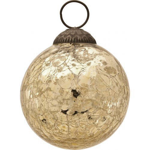 3-PACK | 3&quot; Gold Lana Mercury Crackle Ball Glass Ornament Christmas Tree Decoration