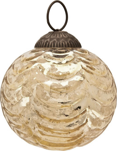 3-PACK | 2.5&quot; Gold Nola Mercury Glass Waved Ball Ornament Christmas Decoration