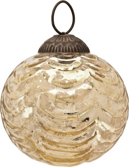 2.5&quot; Gold Nola Mercury Glass Waved Ball Ornament Christmas Decoration